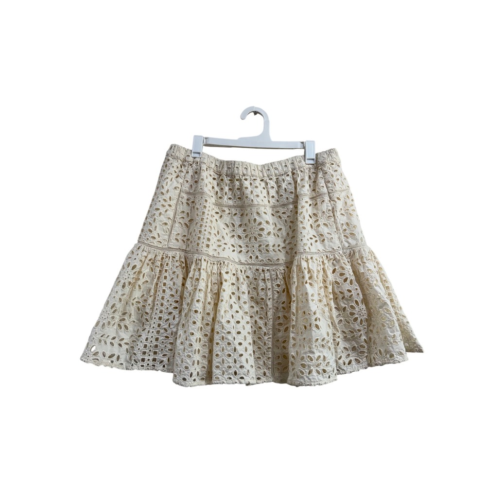 Rhode Resort Cream Cotton Eyelet Tiered Mini Skirt Ivory Ruffle Pocket Medium